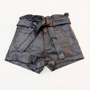 TGLA Rouched Pager Bag Waist Faux Leather Shorts Size M